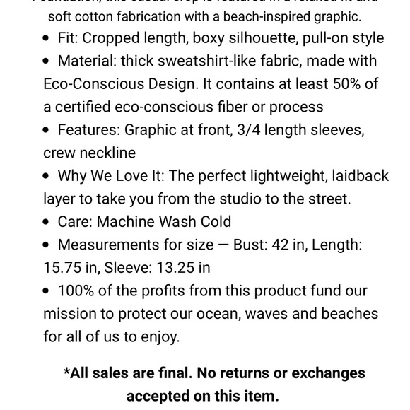 FREE PEOPLE MOVEMENT X Surfrider Women’s cropped sweater sweatshirt medium - Picture 5 of 5